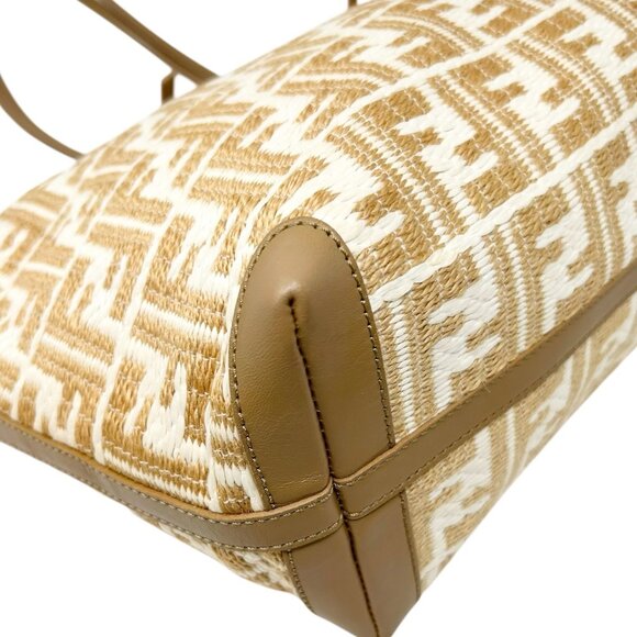 FENDI Vintage Zucca Straw Shoulder Tote Bag Beige Cream FF Logo Raffia [105689] - Picture 9 of 14